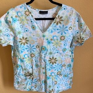 Cherokee V-Neck Floral Print Scrub Top
